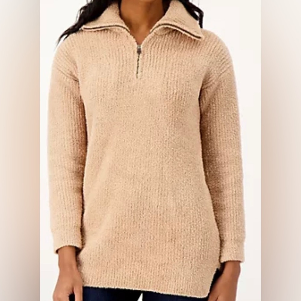 Barefoot Dreams CozyChic half zip tunic soft camel Xlarge